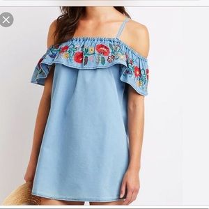 embroidered chambray dress